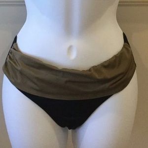 Venus Bikini Bottom Size 2 Color Block Black Sahara Mid Rise Ruched Front Waist